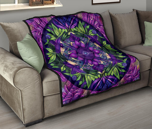 Purple Jungle Vines Mandala Premium Quilt