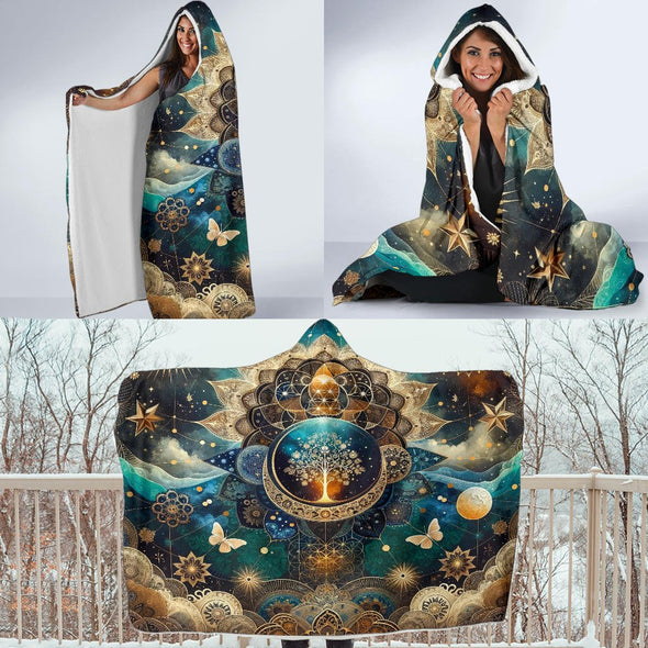 Geometric Tree of Life Mandala Hooded Blanket - Crystallized Collective