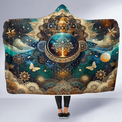 Geometric Tree of Life Mandala Hooded Blanket - Crystallized Collective