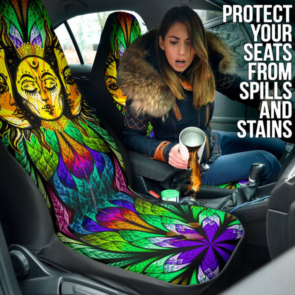 Glowing Sun and Moon Mandala Car Seat Covers - Crystallized Collective