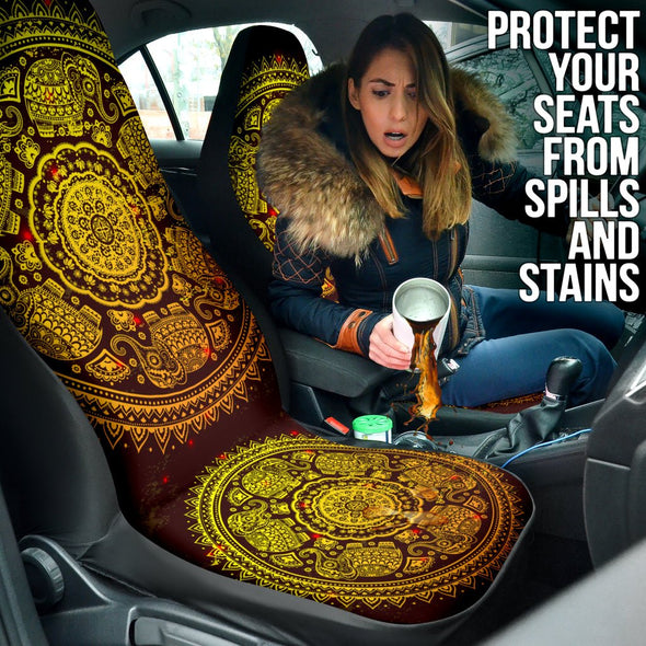 Gold Elephant Mandala Car Seat Cover - Crystallized Collective