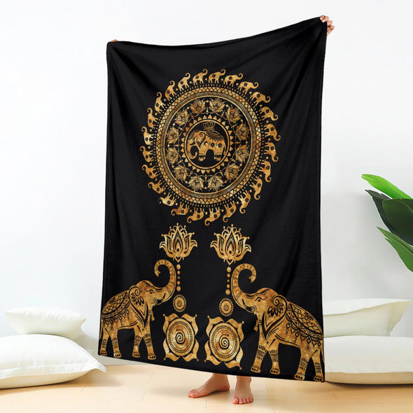 Gold Elephant Mandala Premium Blanket - Crystallized Collective