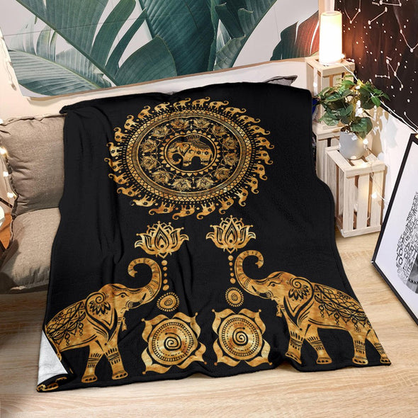 Gold Elephant Mandala Premium Blanket - Crystallized Collective