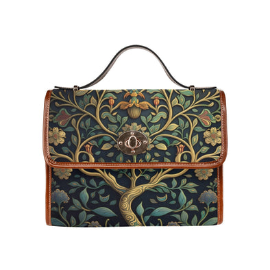 Golden Cottagecore Tree of Life Canvas Satchel Bag - Crystallized Collective