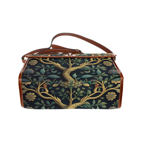 Golden Cottagecore Tree of Life Canvas Satchel Bag - Crystallized Collective