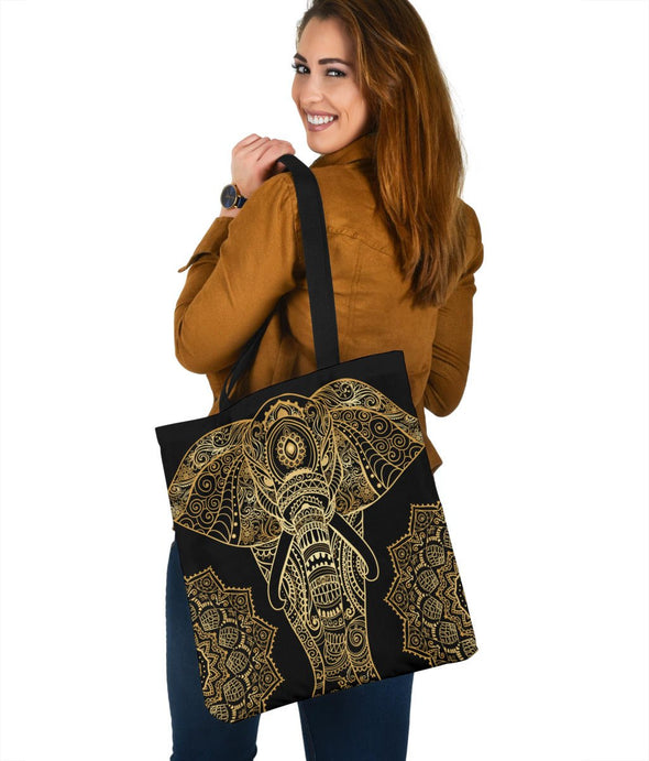 Golden Elephant Mandala Tote Bag - Crystallized Collective