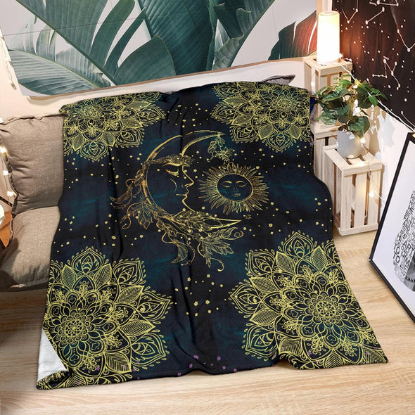 Golden Sun and Moon Premium Blanket - Crystallized Collective