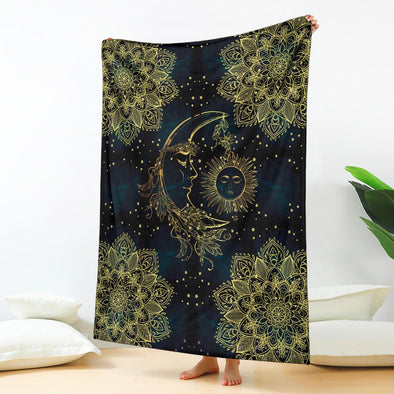 Golden Sun and Moon Premium Blanket - Crystallized Collective