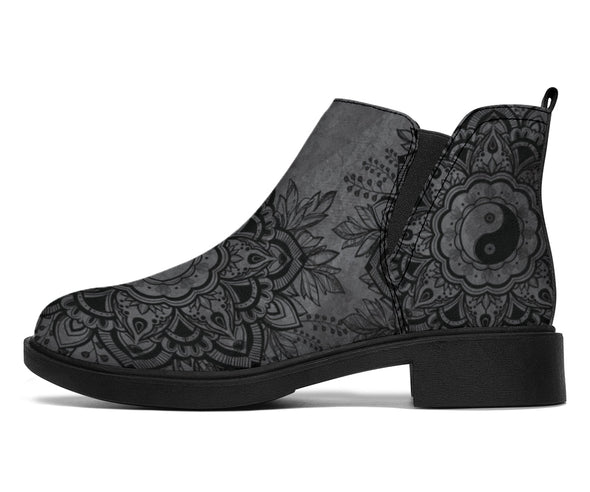 Grey Yin Yang Mandala Ankle Boots - Crystallized Collective