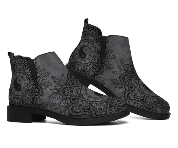 Grey Yin Yang Mandala Ankle Boots - Crystallized Collective