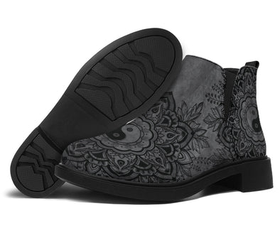 Grey Yin Yang Mandala Ankle Boots - Crystallized Collective