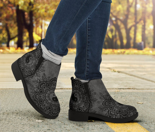 Grey Yin Yang Mandala Ankle Boots - Crystallized Collective