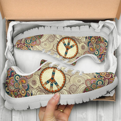 HandCrafted Beige Peace Mandala Sneakers - Crystallized Collective