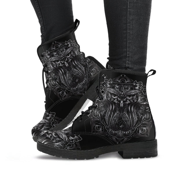 HandCrafted Black Owl Mandala Boots - Crystallized Collective