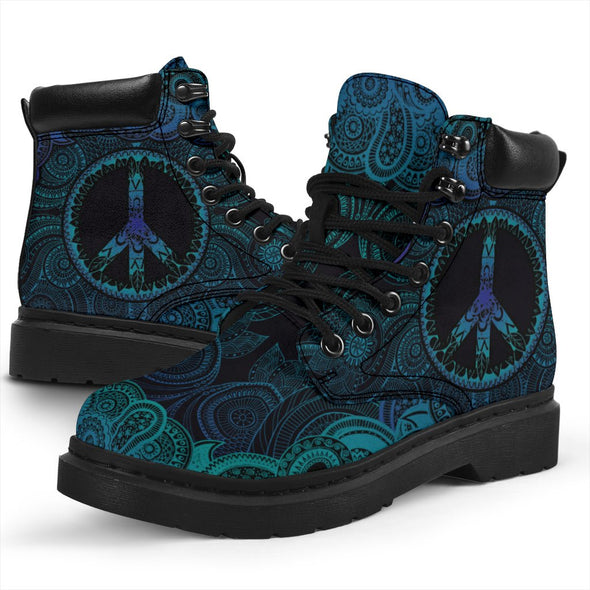 HandCrafted Blue Peace Paisley Suede Boots - Crystallized Collective