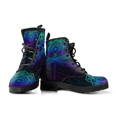 HandCrafted Blue Purple Mandala Dragonfly Boots - Crystallized Collective