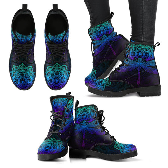 HandCrafted Blue Purple Mandala Dragonfly Boots - Crystallized Collective