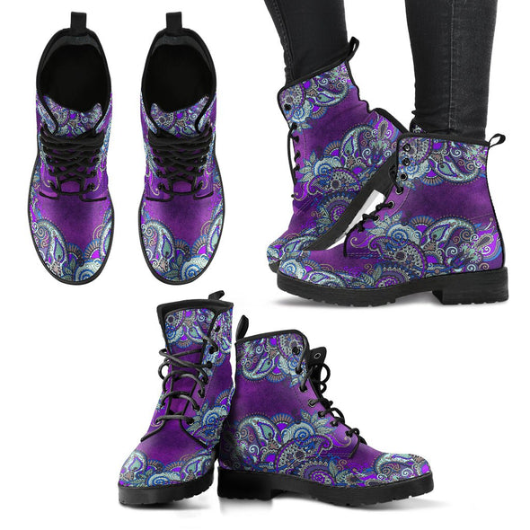 HandCrafted Blue Purple Paisley Mandala Boots - Crystallized Collective