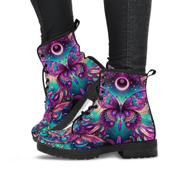 HandCrafted Boho Purple Butterfly Mandala Boots - Crystallized Collective