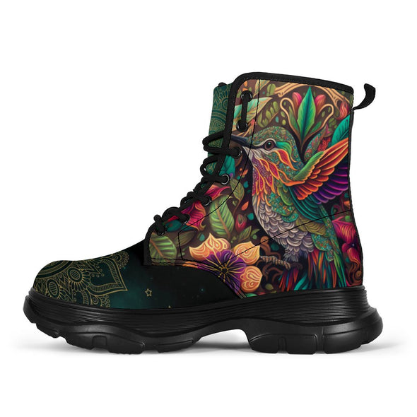 HandCrafted Colorful Hummingbird Mandala Chunky Boots - Crystallized Collective