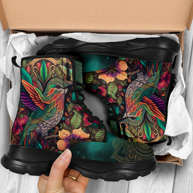 HandCrafted Colorful Hummingbird Mandala Chunky Boots - Crystallized Collective