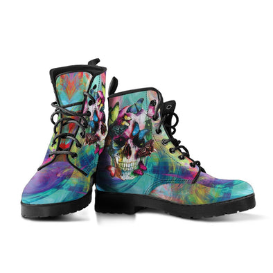 HandCrafted Colorful Skull Butterflies Boots - Crystallized Collective
