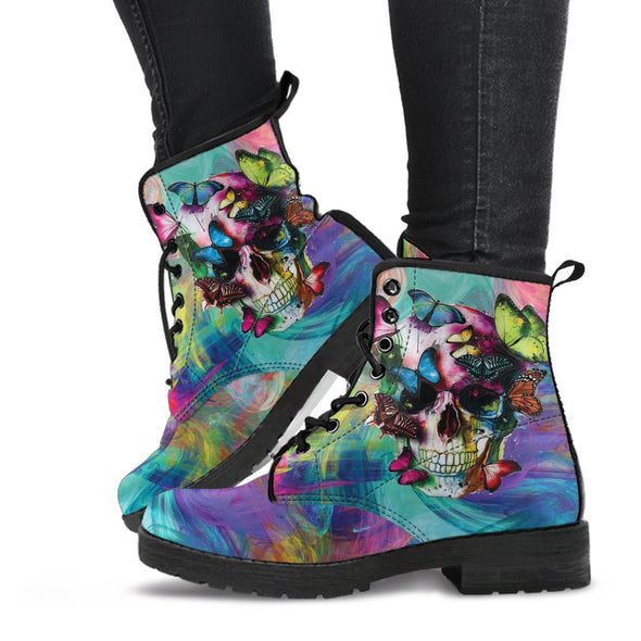 HandCrafted Colorful Skull Butterflies Boots - Crystallized Collective