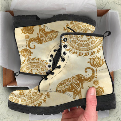 HandCrafted Elephant Mandala Beige Boots - Crystallized Collective