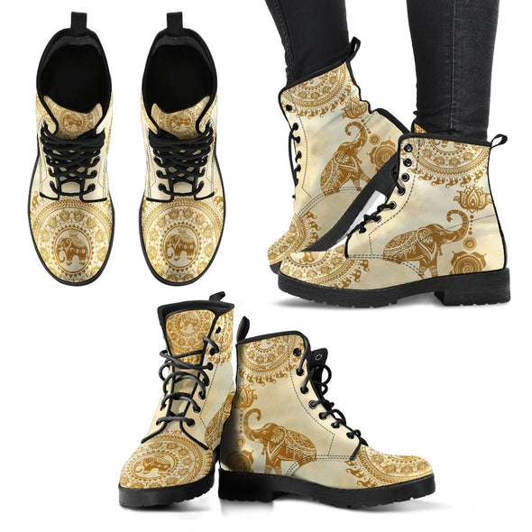 HandCrafted Elephant Mandala Beige Boots - Crystallized Collective