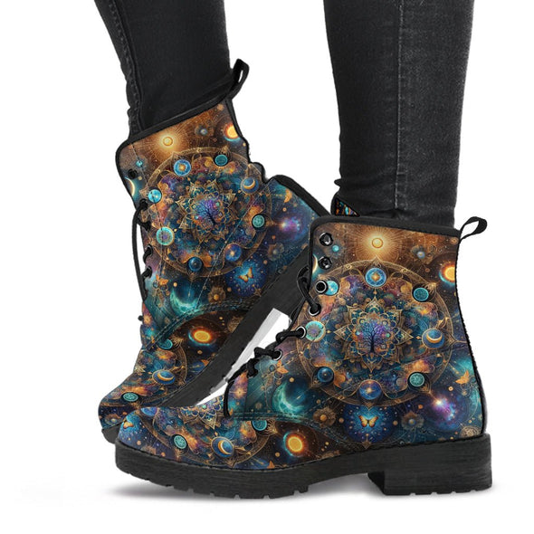 HandCrafted Galaxy Fractal Tree of Life Boots - Crystallized Collective