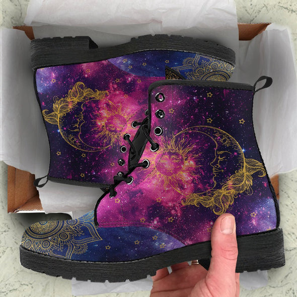 Handcrafted Galaxy Sun and Moon Mandala Boots - Crystallized Collective