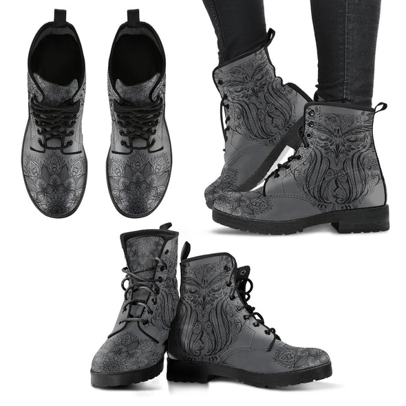 HandCrafted Gray Owl Mandala Boots - Crystallized Collective