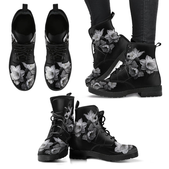 HandCrafted Grey Flower Boots - Crystallized Collective