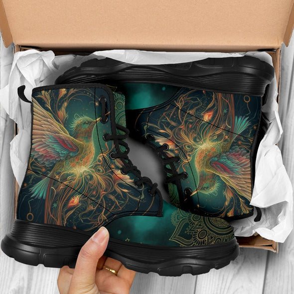 HandCrafted Hummingbird and Mandala Chunky Boots - Crystallized Collective