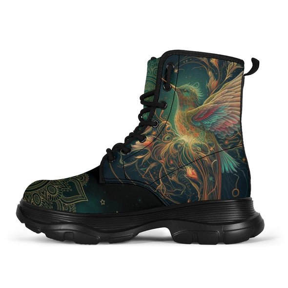 HandCrafted Hummingbird and Mandala Chunky Boots - Crystallized Collective