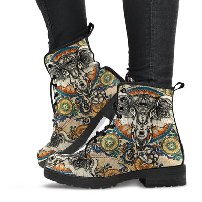 HandCrafted Mandala Elephant Beige Boots - Crystallized Collective