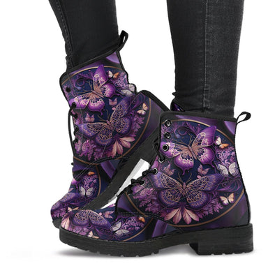 HandCrafted Mandala Purple Butterflies Boots - Crystallized Collective