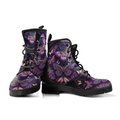 HandCrafted Mandala Purple Butterflies Boots - Crystallized Collective