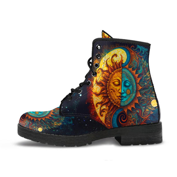 HandCrafted Ornate Sun and Moon Mandala Boots - Crystallized Collective