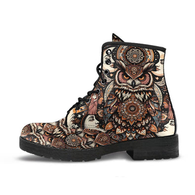 HandCrafted Psychedelic Owl Art Boots - Crystallized Collective