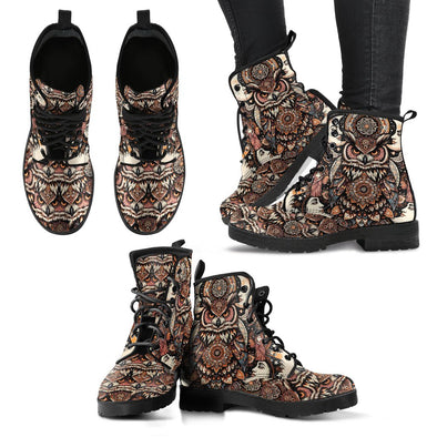 HandCrafted Psychedelic Owl Art Boots - Crystallized Collective
