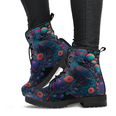 HandCrafted Psychedelic Purple Peacock Boots - Crystallized Collective