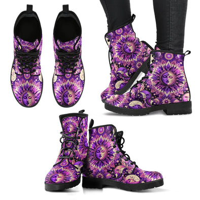 HandCrafted Psychedelic Purple Sun and Moon Boots - Crystallized Collective
