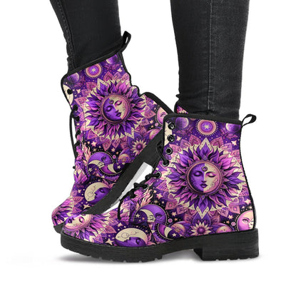 HandCrafted Psychedelic Purple Sun and Moon Boots - Crystallized Collective