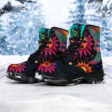 HandCrafted Psychedelic Sun and Moon Chunky Boots - Crystallized Collective