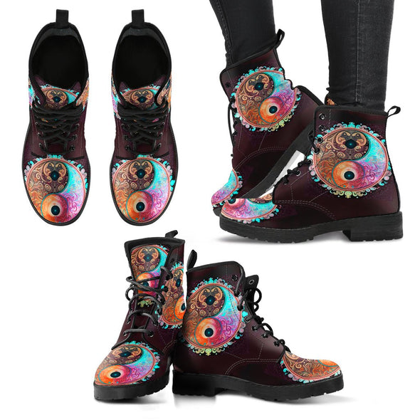 HandCrafted Psychedelic Yin Yang Mandala Boots - Crystallized Collective