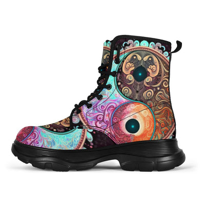 HandCrafted Psychedelic Yin Yang Mandala Chunky Boots - Crystallized Collective