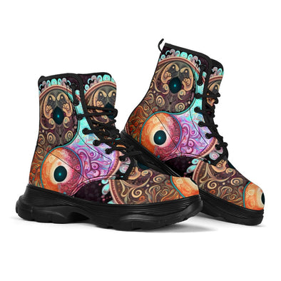 HandCrafted Psychedelic Yin Yang Mandala Chunky Boots - Crystallized Collective
