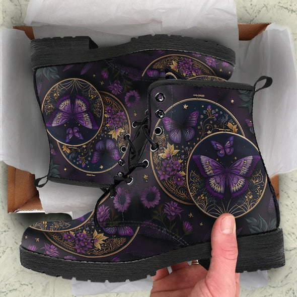 Handcrafted Purple Butterfly Mandala Boots - Crystallized Collective