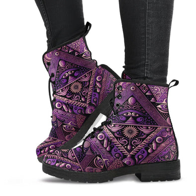 HandCrafted Purple Psychedelic Aztec Boho Boots - Crystallized Collective